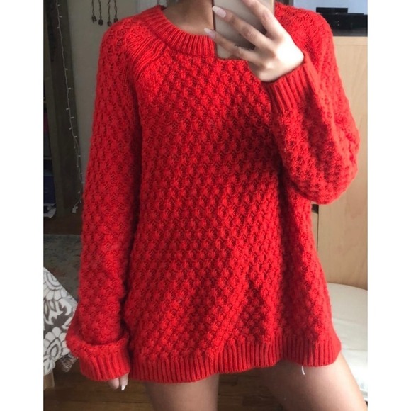 Women’s Preppy Cableknit Chunky Oversized Sweater Orange Red Small - Picture 2 of 7